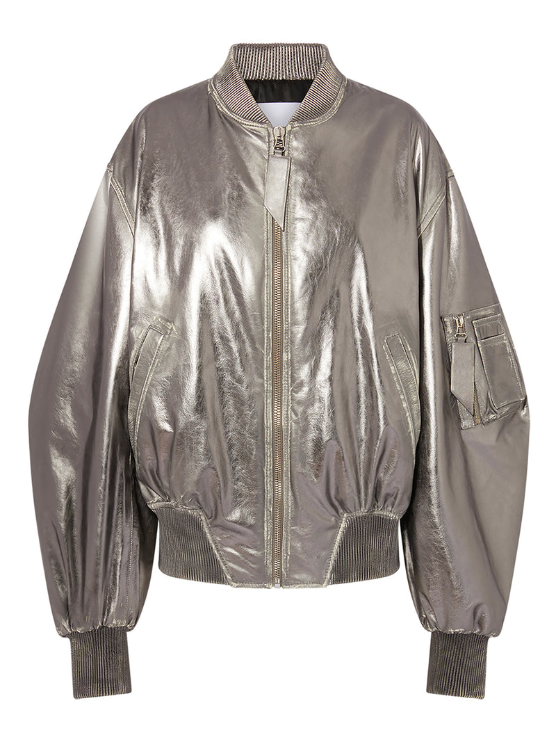 The Attico Mirrored leather bomber jacket - Runway | Urbalent... | Urbalenti™ NYC