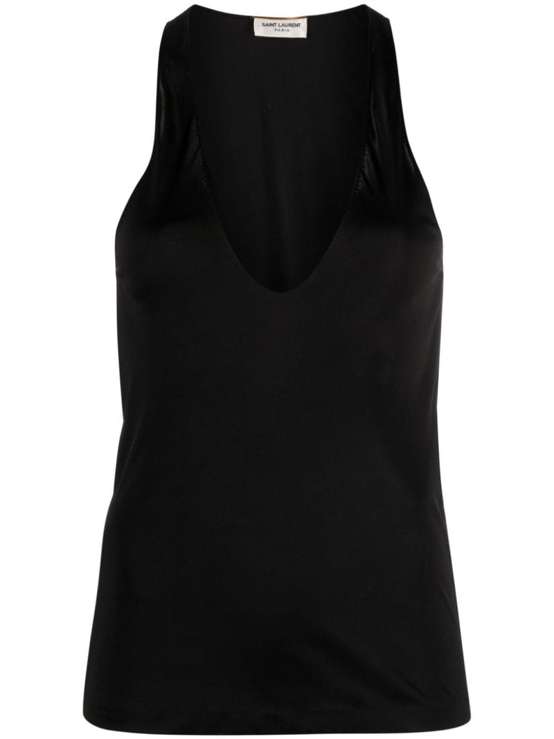 Saint Laurent plunging satin tank top | Urbalenti™ NYC