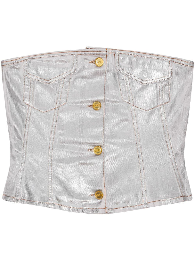 Ganni Ganni Silver Foil Denim Corsage