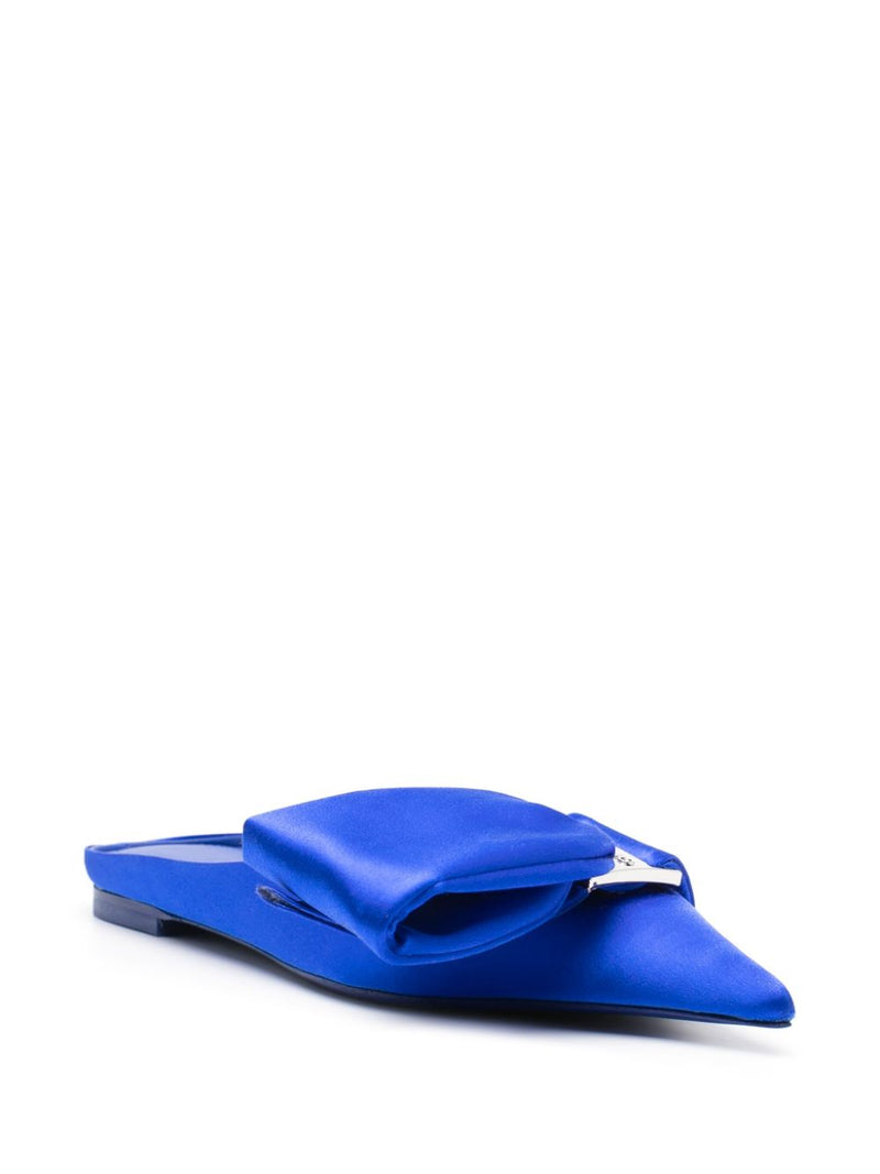 Ferragamo asymmetric-bow Satin Mules | Urbalenti™ NYC