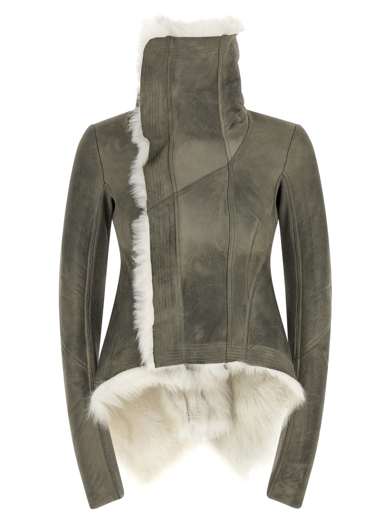 Rick Owens Gray Lamb Fur Leather Jacket