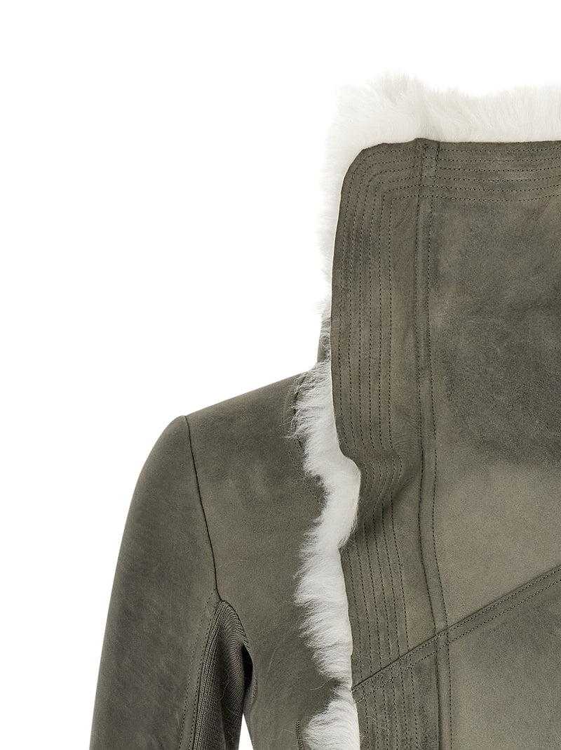 Rick Owens Gray Lamb Fur Leather Jacket