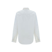 Ami Paris White Cotton Dress Shirt For Women With Logo Embroidery And Adjustable Cuffs, back view showing clean cotton design and rounded hem; Ami Paris White Cotton Dress Shirt