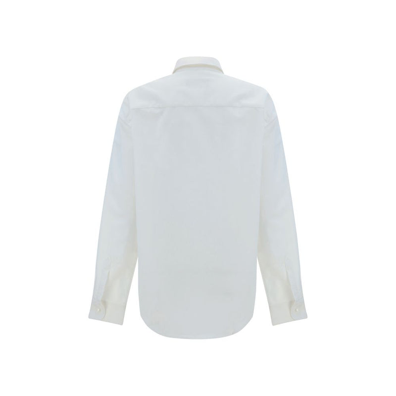 Ami Paris White Cotton Dress Shirt For Women With Logo Embroidery And Adjustable Cuffs, back view showing clean cotton design and rounded hem; Ami Paris White Cotton Dress Shirt