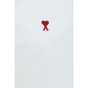 Ami Paris White Cotton Dress Shirt For Women With Logo Embroidery And Adjustable Cuffs, close-up of signature embroidered Ami de Cœur logo on the chest; Ami Paris White Cotton Dress Shirt