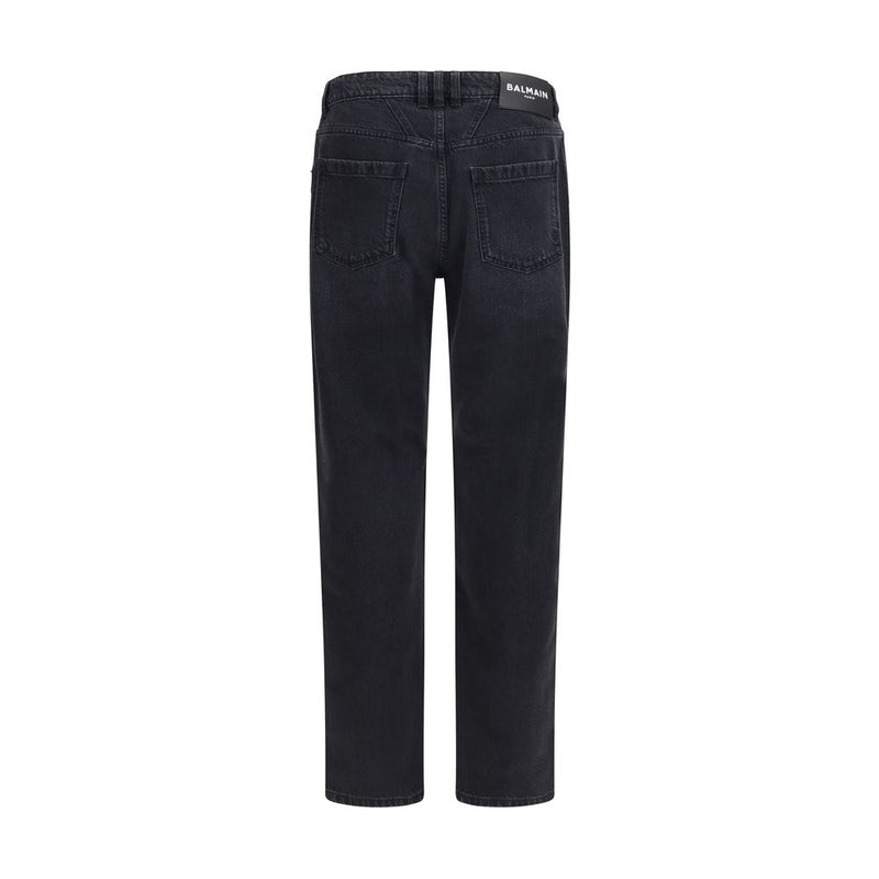 Balmain Black Cotton Straight-Leg Jeans