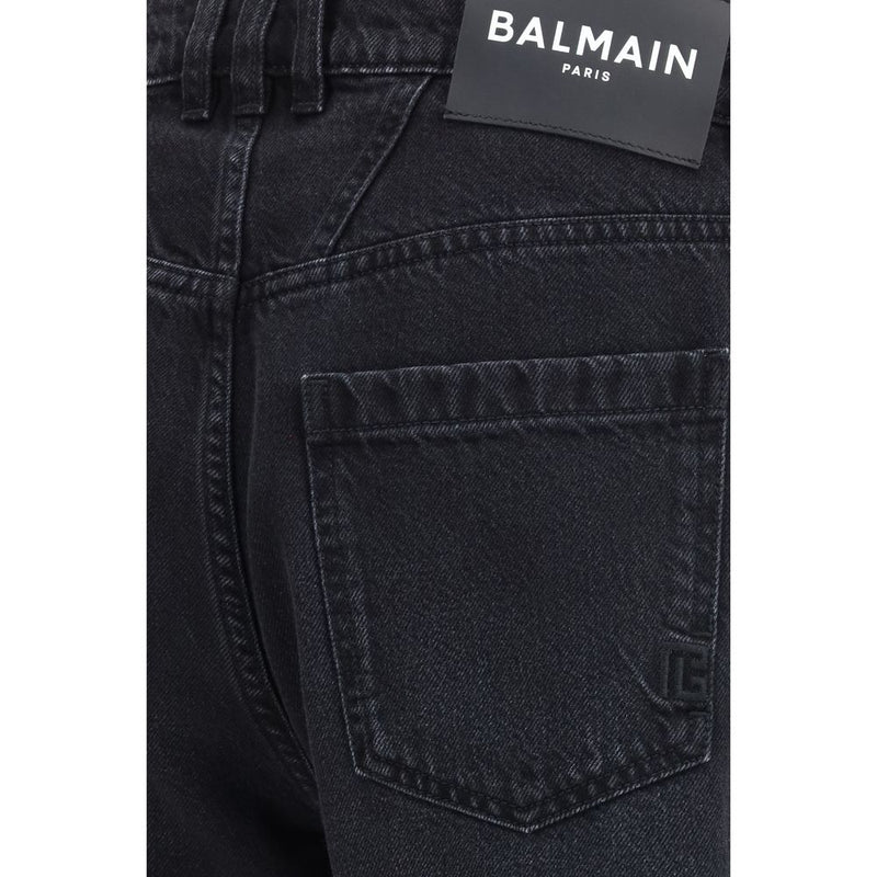 Balmain Black Cotton Straight-Leg Jeans