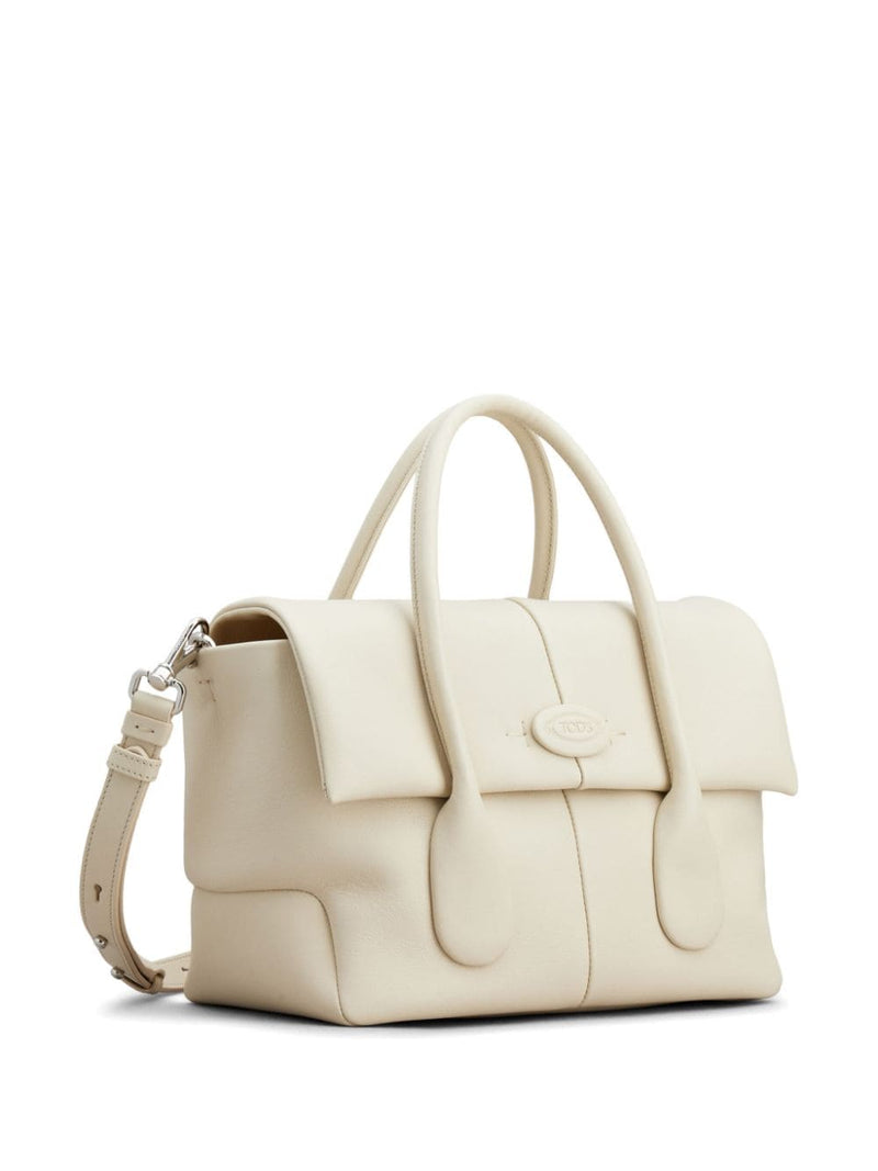 Side angle of the Tod's Di Leather Tote Bag featuring practical compartments and premium leather craftsmanship by Tod's. An ideal choice for women looking for elegance in their bags, categorized under Women > Bags > Shopper for Spring - Summer 2024.