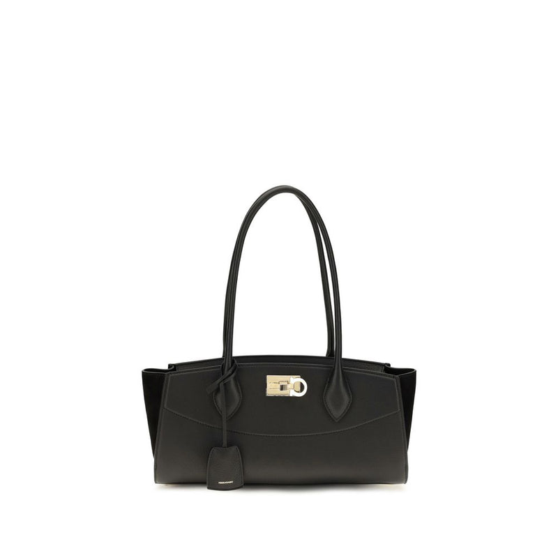 Ferragamo Black Calf Leather Bos Taurus Shoulder Bag