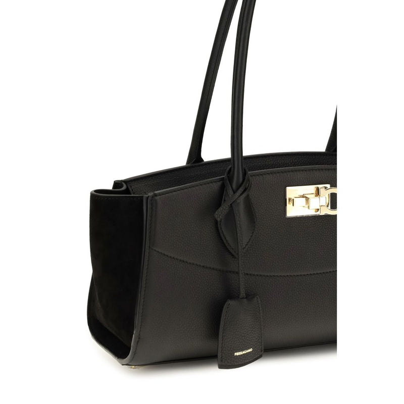 Ferragamo Black Calf Leather Bos Taurus Shoulder Bag