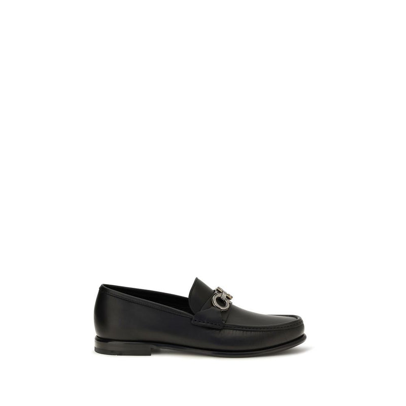 Ferragamo Black Calf Leather Bos Taurus Slip-On Loafers
