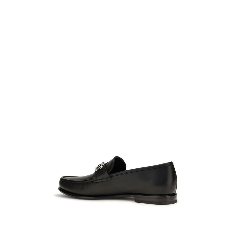 Ferragamo Black Calf Leather Bos Taurus Slip-On Loafers