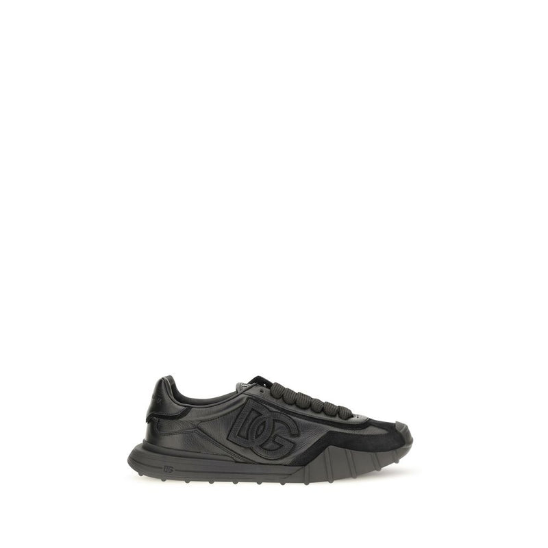 Dolce & Gabbana Black Calf Leather Bos Taurus Athletic Sneakers