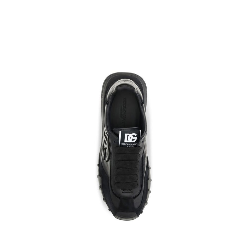 Dolce & Gabbana Black Calf Leather Bos Taurus Athletic Sneakers