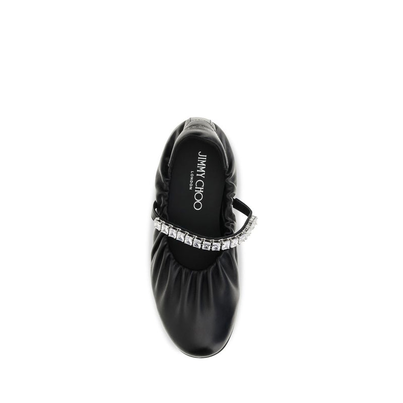 Jimmy Choo Black Calf Leather Bos Taurus Ballet Flats