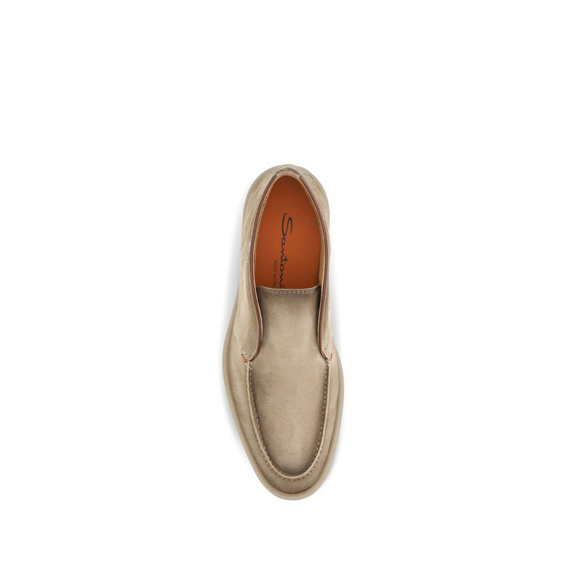 Santoni Beige Suede Leather Slip-On Loafers