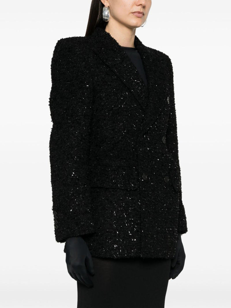 Balenciaga Hourglass tweed-texture padded-shoulder wool-blend... | Urbalenti™ NYC