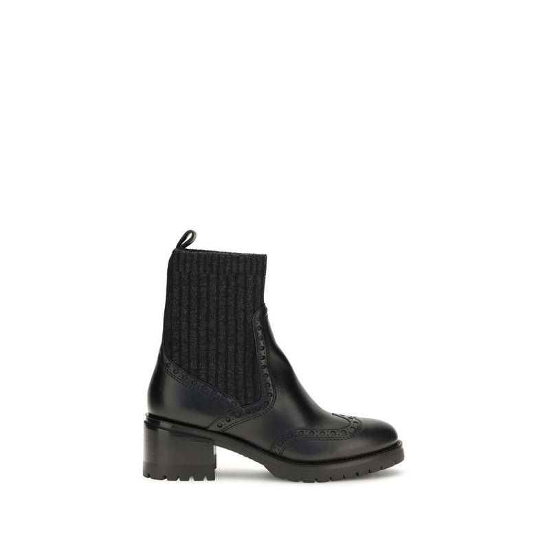 Santoni Black Calf Leather Bos Taurus Ankle Boots