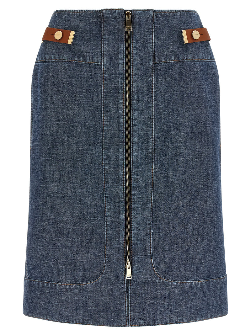 Fendi Blue Cotton Midi Skirt