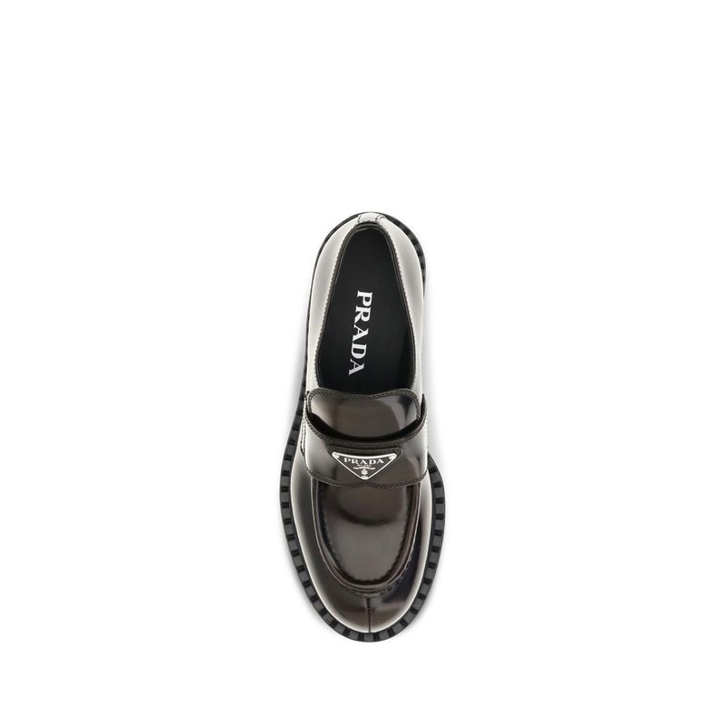 Prada Brown Calf Leather Bos Taurus Slip-On Loafers