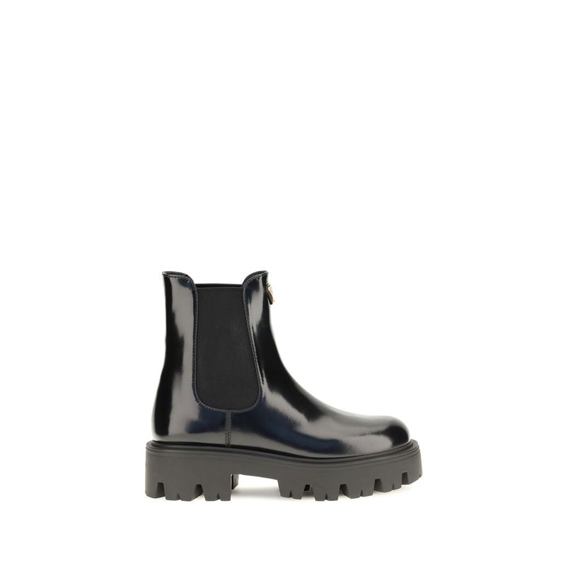 Prada Black Calf Leather Bos Taurus Chelsea Boots
