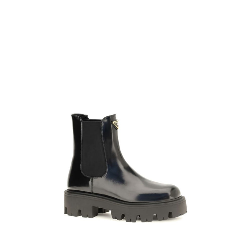 Prada Black Calf Leather Bos Taurus Chelsea Boots