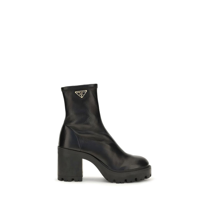 Prada Black Calf Leather Bos Taurus Ankle Boots