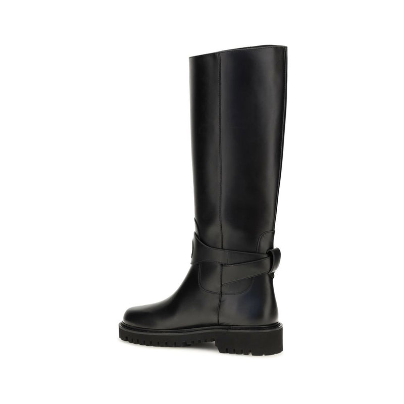Valentino Garavani Black Calf Leather Bos Taurus Flat Boots