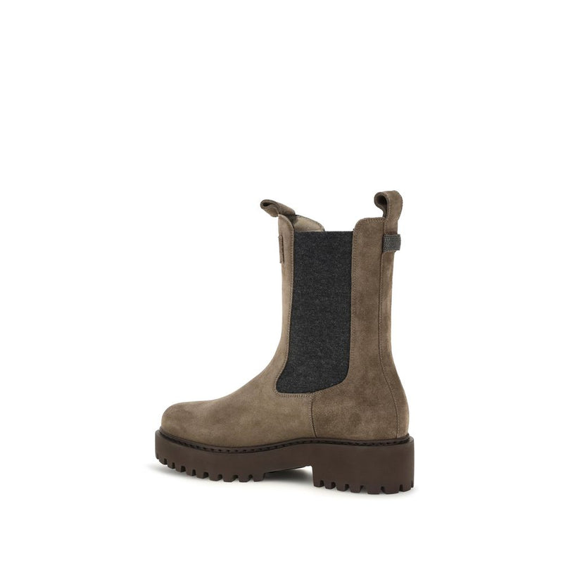 Brunello Cucinelli Brown Calf Leather Bos Taurus Ankle Boots