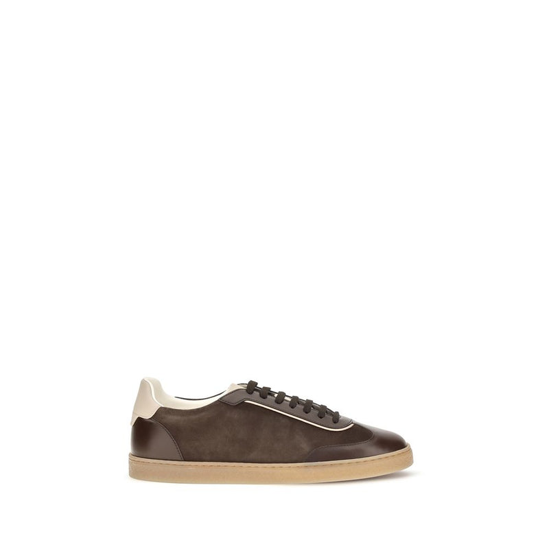 Brunello Cucinelli Brown Calf Leather Bos Taurus Low Top Sneakers