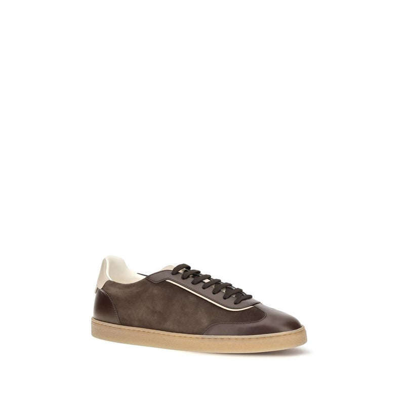 Brunello Cucinelli Brown Calf Leather Bos Taurus Low Top Sneakers