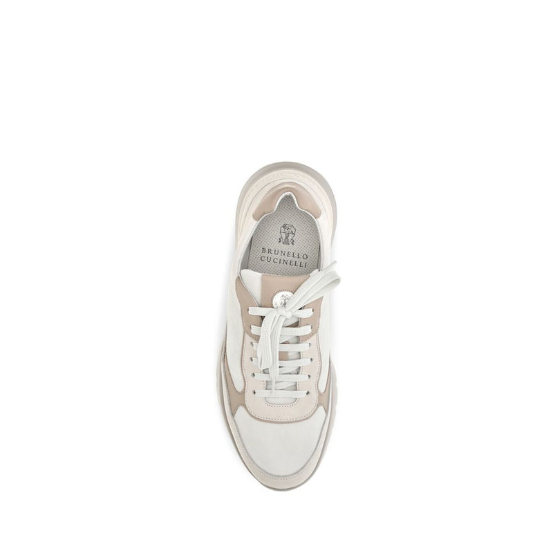Brunello Cucinelli Beige Calf Leather Bos Taurus Low Top Sneakers