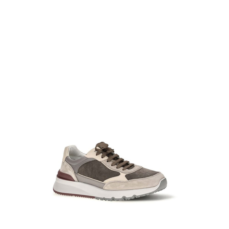 Brunello Cucinelli Gray Calf Leather Bos Taurus Athletic Sneakers