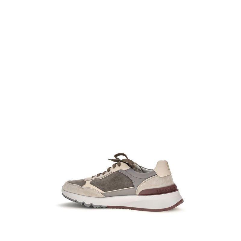 Brunello Cucinelli Gray Calf Leather Bos Taurus Athletic Sneakers