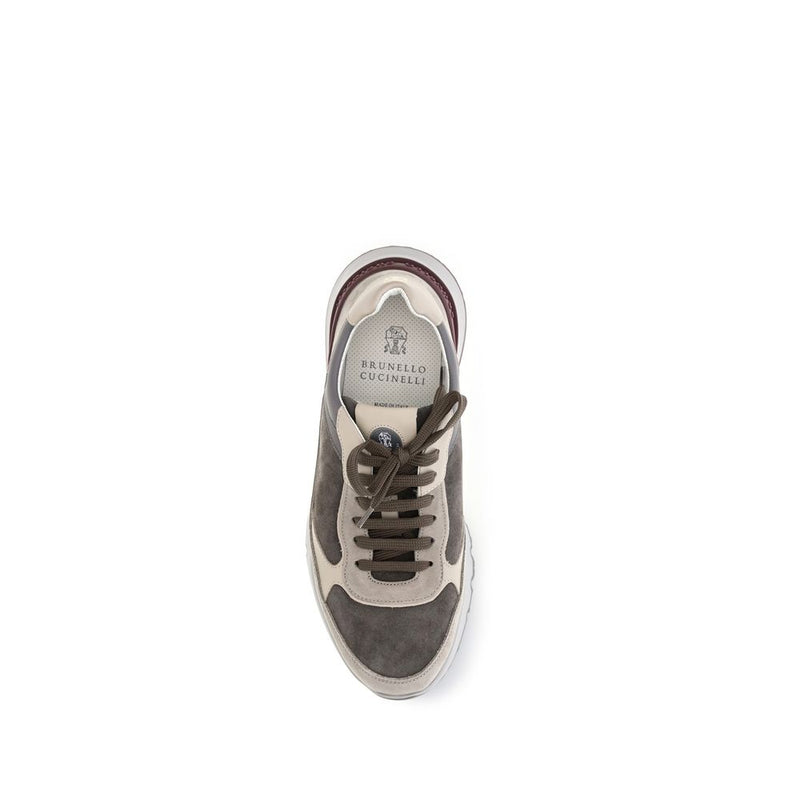 Brunello Cucinelli Gray Calf Leather Bos Taurus Athletic Sneakers