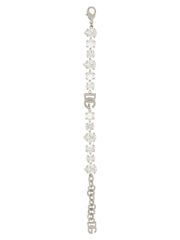 Dolce & Gabbana Silver Brass Bracelet, titled Dolce & Gabbana Silver Brass Crystal Bracelet with DG Monogram, displayed fully extended to showcase its crystal embellishments, central DG monogram, adjustable chain, carabiner closure, and signature logo charm. Urbalenti NYC, 13879, 79680700467, Accessories, Bracelets - Jewellery - Accessories, Discount_50-59, Dolce & Gabbana, in-stock, Jewellery - Accessories, New with tags, One Size, Silver, Women.