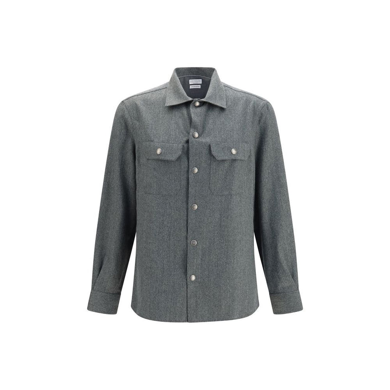 Brunello Cucinelli Gray Wool Oves Aries Dress Shirt
