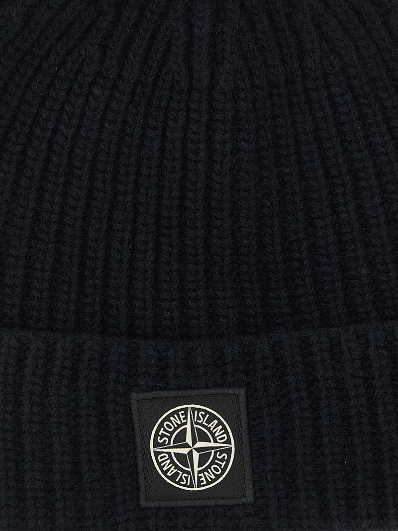 Stone Island Blue Virgin Wool Beanie