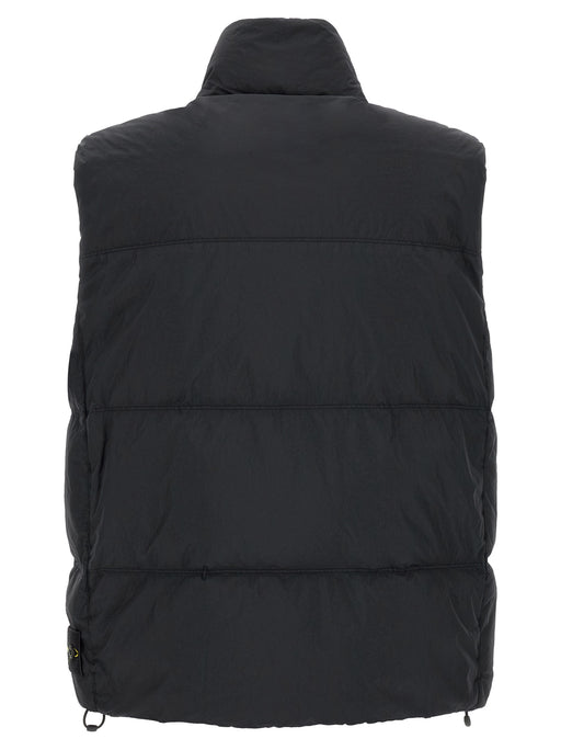 Stone Island Vest for mens, Stone Island Blue Polyamide Sleeveless Jacket Vest for Mens | Blue, rear view showcasing quilted polyamide construction and padded design.