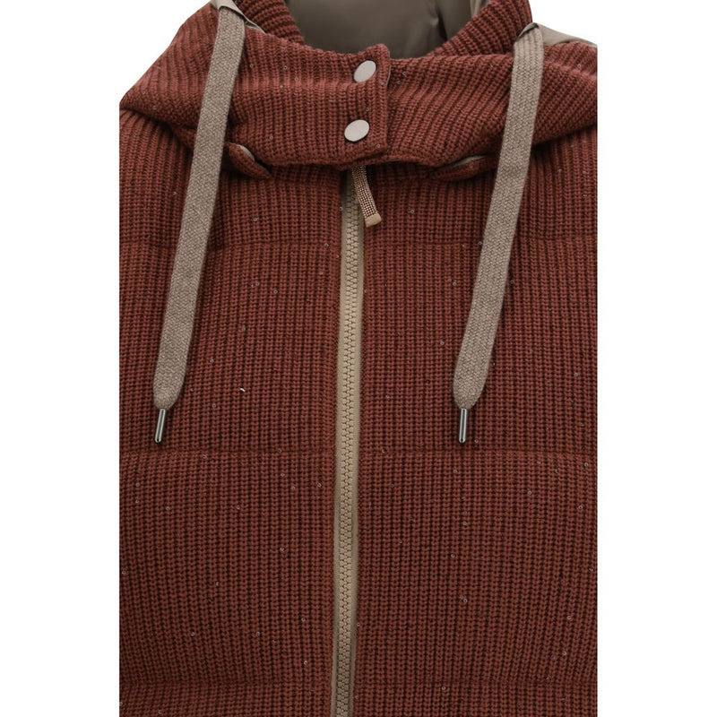 Brunello Cucinelli Brown Cotton Sleeveless Jacket