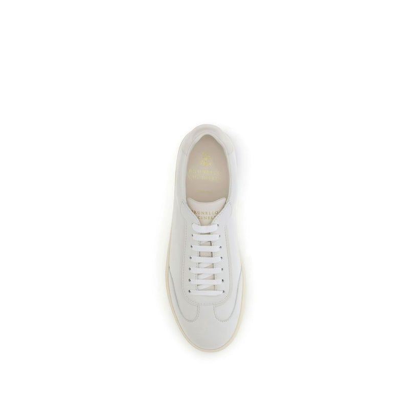 Brunello Cucinelli White Calf Leather Bos Taurus Low Top Sneakers