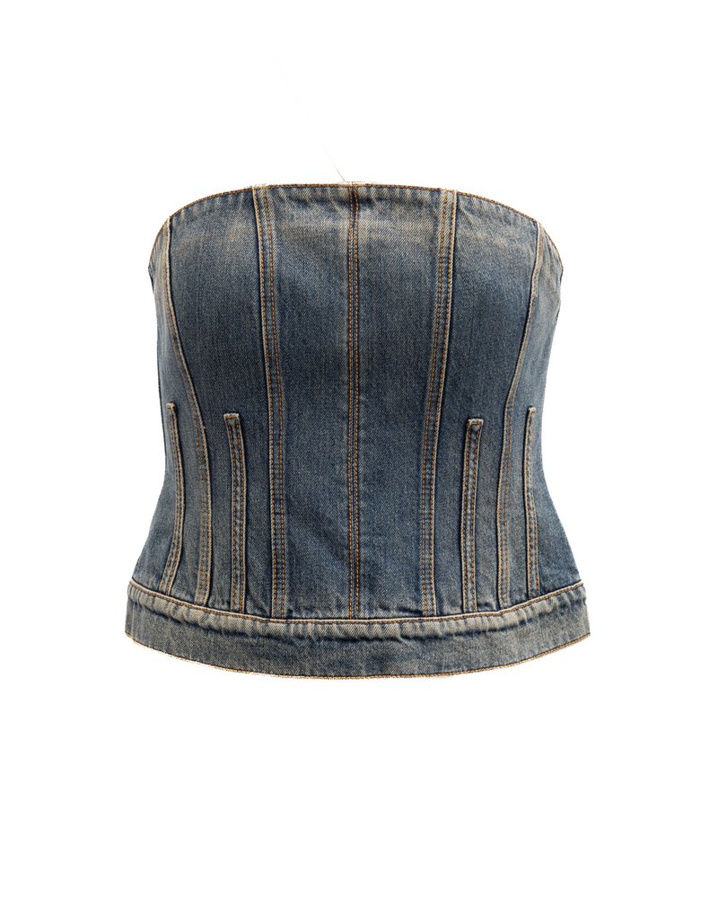 Alexander McQueen Blue Cotton Denim Top
