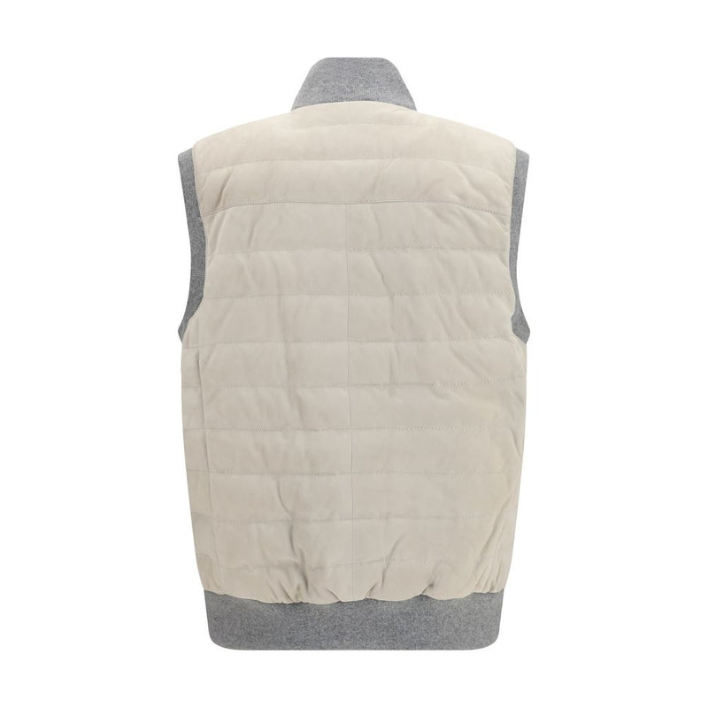 Brunello Cucinelli Beige Calf Leather Bos Taurus Sleeveless Jacket