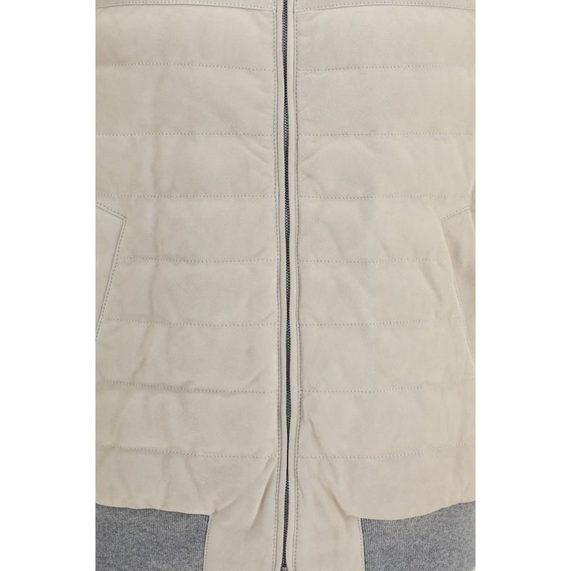 Brunello Cucinelli Beige Calf Leather Bos Taurus Sleeveless Jacket