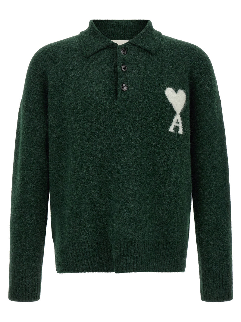 Ami Paris Bicolor Alpaca Leather Polo Shirt