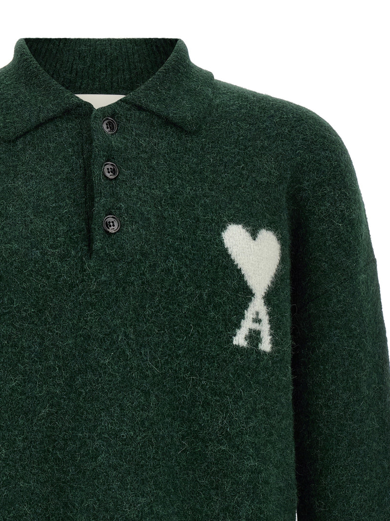 Ami Paris Bicolor Alpaca Leather Polo Shirt