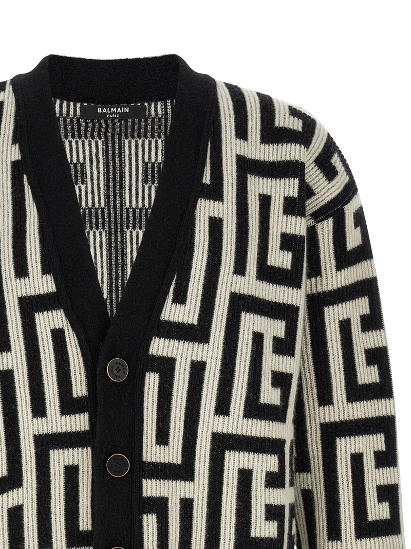 Balmain Bicolor Merino Wool Cardigan