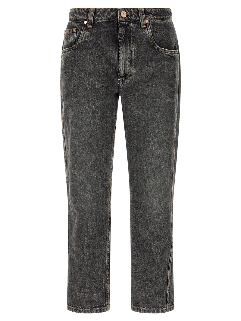 Brunello Cucinelli Gray Cotton Straight-Leg Jeans