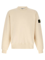 Stone Island White Cotton Sweatshirt for Men | White, a Stone Island Sweatshirt for Men in soft white cotton with a classic crew neck, ribbed cuffs and hem, sleeve badge, and a stylish in-stock Men size L or M option; 13879, 79680700467, Clothing, Discount_30-39, New with tags, Stone Island, Sweaters - Clothing, Sweatshirts - Sweaters - Clothing, White.