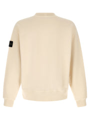 Back view of the Stone Island White Cotton Sweatshirt for Men | White, showcasing the clean white cotton design, crew neck, ribbed hem and cuffs, and signature Stone Island sleeve badge; Stone Island Sweatshirt for Men, 13879, 79680700467, Clothing, Discount_30-39, in-stock, L, M, Men, New with tags, Stone Island, Sweaters - Clothing, Sweatshirts - Sweaters - Clothing, White.
